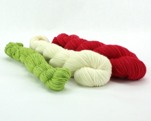 Load image into Gallery viewer, Stripey Sock Set--Christmas red, White and Spring Green Sock Set--Hand-Dyed Yarn (fingering weight)
