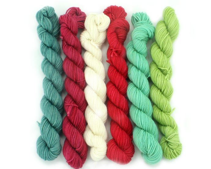 Mini Skein Christmas Colors—Set of 6—Hand-dyed yarn