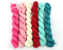 Load image into Gallery viewer, Mini Skein Retro Christmas Colors—Set of 6—Hand-dyed yarn
