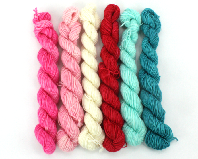 Mini Skein Retro Christmas Colors—Set of 6—Hand-dyed yarn