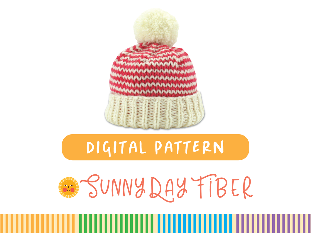 Knit a Striped Christmas Hat Pattern in 5 sizes