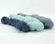 Load image into Gallery viewer, Stripey Sock Set--Navy, Light Baby and Blue Skies--Hand-Dyed Yarn (fingering weight)
