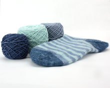 Load image into Gallery viewer, Stripey Sock Set--Navy, Light Baby and Blue Skies--Hand-Dyed Yarn (fingering weight)
