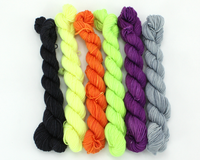 Mini Skein Fright Night—Set of 6—Hand-dyed yarn