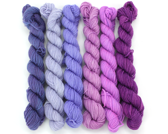 Mini Skein Purple Majesty—Set of 6—Hand-dyed yarn