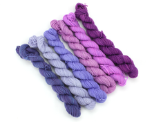 Load image into Gallery viewer, Mini Skein Purple Majesty—Set of 6—Hand-dyed yarn
