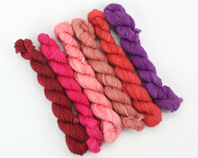 Load image into Gallery viewer, Mini Skein Lipstick Colors—Set of 6—Hand-dyed yarn
