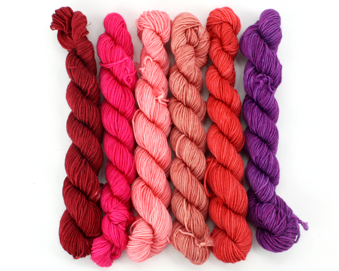 Mini Skein Lipstick Colors—Set of 6—Hand-dyed yarn