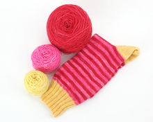 Load image into Gallery viewer, Stripey Sock Set--Red, Pink and Yellow Sock Set--Hand-Dyed Yarn (fingering weight)

