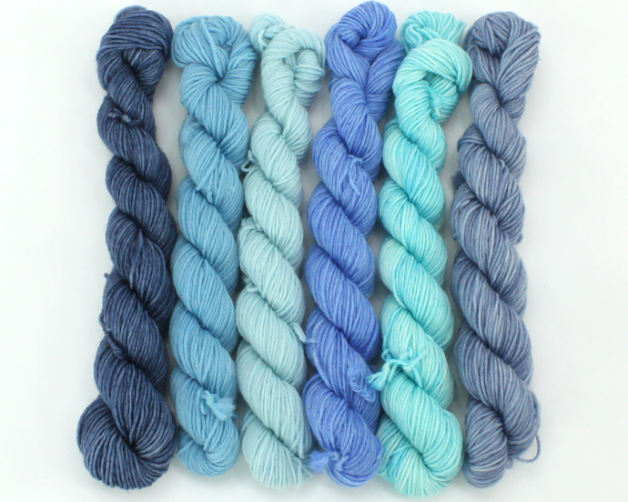 Mini Skein Singing the Blues—Set of 6—Hand-dyed yarn