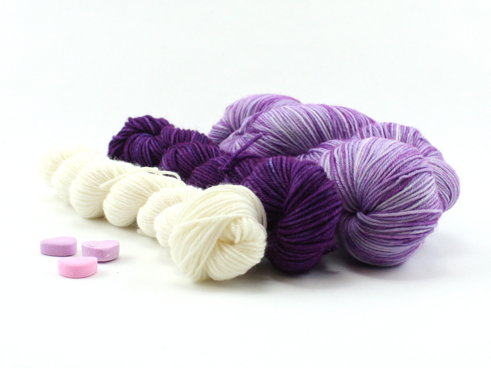 Candy Heart Purple Sock Set—Hand-Dyed Yarn (fingering weight)