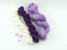 Load image into Gallery viewer, Candy Heart Purple Sock Set—Hand-Dyed Yarn (fingering weight)
