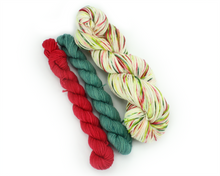 Load image into Gallery viewer, Christmas Sock Set &amp; Mini Skeins Combo—Hand-Dyed Yarn (fingering weight)

