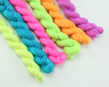 Load image into Gallery viewer, Mini Skein Neon Rainbow Colors—Set of 6—Hand-dyed yarn
