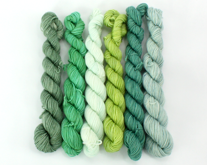Mini Skein Holly Jolly Greens—Set of 6—Hand-dyed yarn