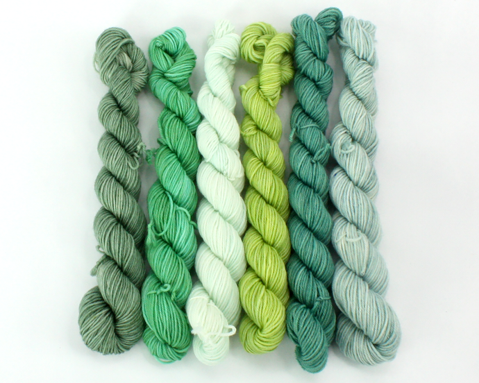 Mini Skein Spring Greens—Set of 6—Hand-dyed yarn