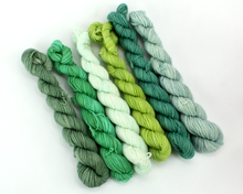 Load image into Gallery viewer, Mini Skein Spring Greens—Set of 6—Hand-dyed yarn
