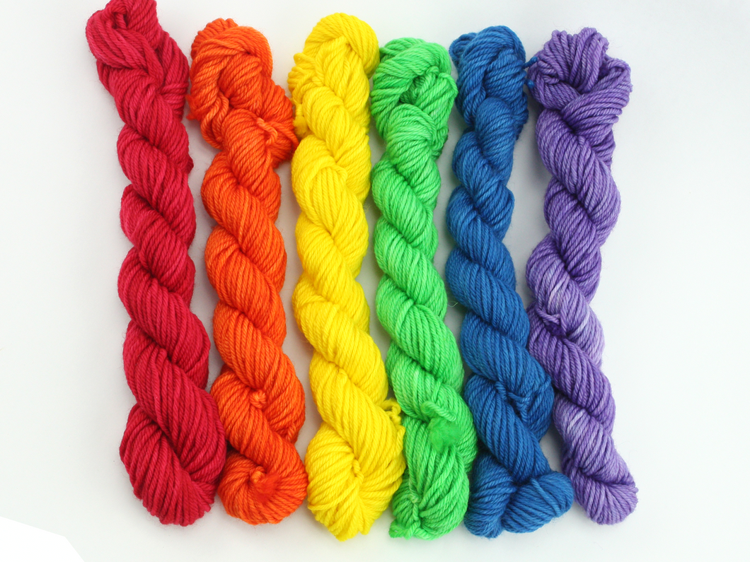 Mini Skein Rainbow Colors—Set of 6—Hand-dyed yarn