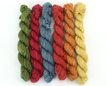 Load image into Gallery viewer, Mini Skein Rustic Christmas Colors—Set of 6—Hand-dyed yarn
