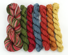Load image into Gallery viewer, Rustic Christmas Sock Set &amp; Mini Skeins Combo—Hand-Dyed Yarn (fingering weight)
