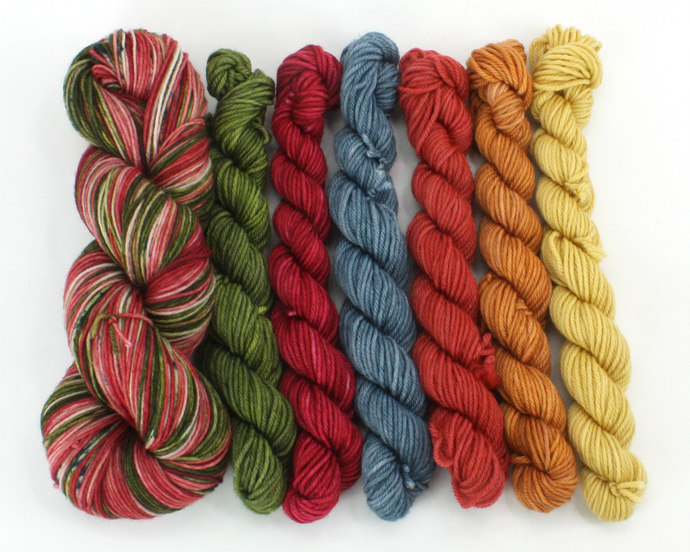 Rustic Christmas Sock Set & Mini Skeins Combo—Hand-Dyed Yarn (fingering weight)