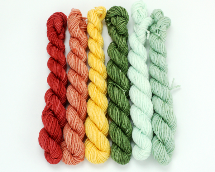 Mini Skein Rusty Rainbow Colors—Set of 6—Hand-dyed yarn