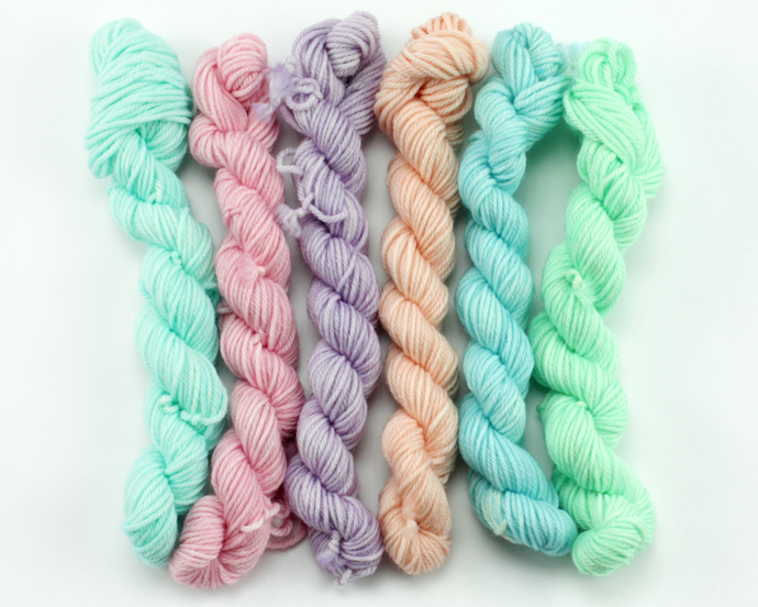 Mini Skein Pastel Colors—Set of 6—Hand-dyed yarn