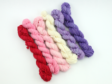 Load image into Gallery viewer, Mini Skein Valentine Colors—Set of 6—Hand-dyed yarn

