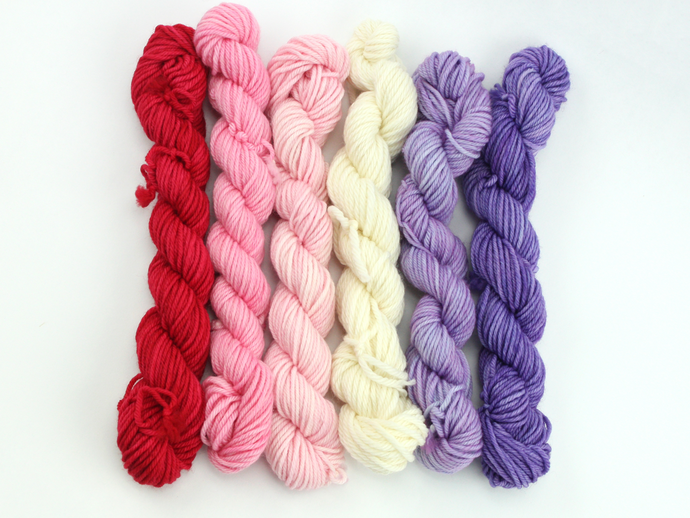 Mini Skein Valentine Colors—Set of 6—Hand-dyed yarn